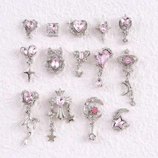 No.166 Metal charms-pink rhinestone